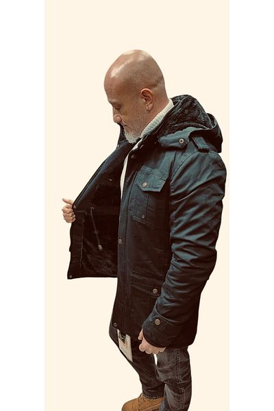 DYNAMO Men's Black Hooded Fur Lined Waterproof Coated Thick Coat