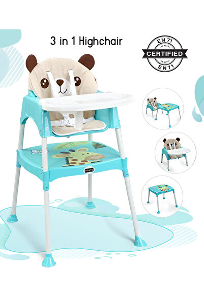 Babyhug كرسي مرتفع قابل للتعديل 3 في 1، معتمد من EN 71، حتى عمر 24 شهرًا، أزرق، حزام أمان من 5 نقاط