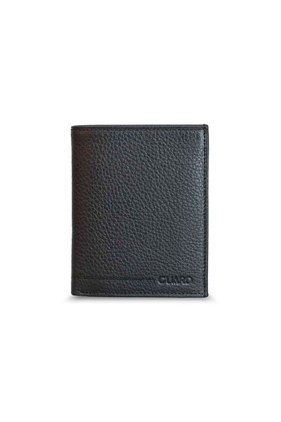 GUARD Genuine Leather Multi-Compartment Vertical Model Plain Black Leather Men's Wallet - Grd 250118 Wt177