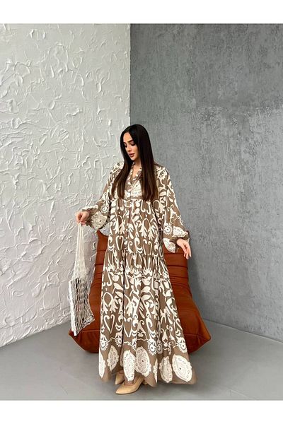 PREMİER VİE Viscose Hijab Pleated Crew Neck Dress