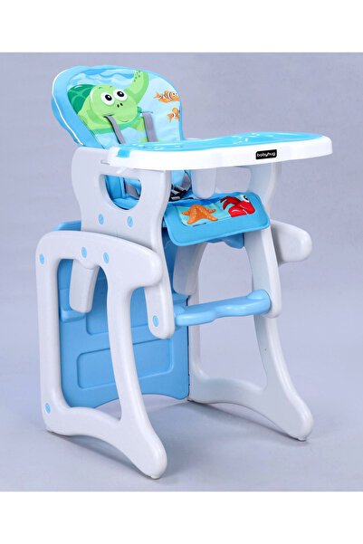 Babyhug كرسي مرتفع قابل للتحويل 2 في 1 مع مقعد مبطن وحزام أمان بخمس نقاط، أزرق
