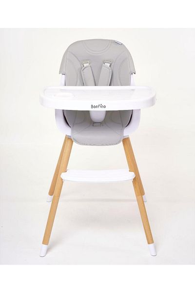 Bonfino Feaster 3-in-1 High Chair with 5-Point Safety Harness, Removable Tray, Light Grey