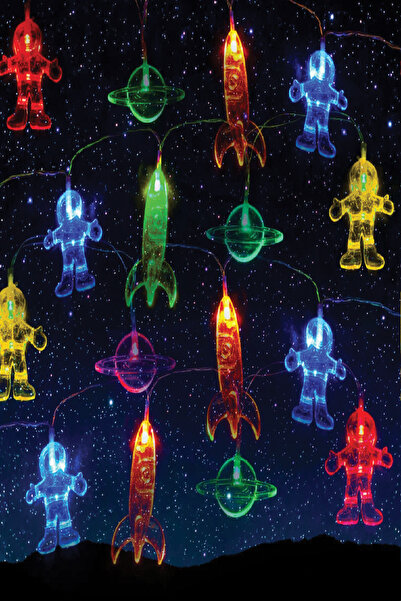 Ecuy Dekoratif Çocuk Bebek Odası Led Şerit Astronot Uzay Gemisi Gezegen Temal...