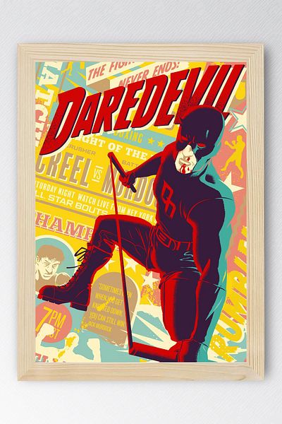 Saturn Tablou înrămat Daredevil - Poster cu design de benzi desenate Marvel