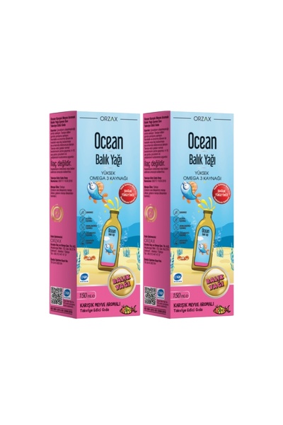 Ocean Orzax Balık Yağı Şurubu Karışık Meyve Aromalı Şurup 150 Ml 2 Kutu