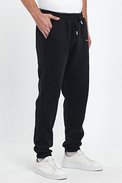 THE RULE Note to Printed Regular Winter 3 Thread Ribbed Elasticated Leg Black Jogger Sweatpants Rf0416