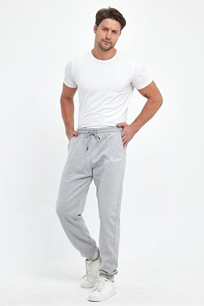 THE RULE Erkek Gri Regular Fit Beli Lastikli Confusing Stories Baskılı Rahat Pamuklu Eşofman Altı
