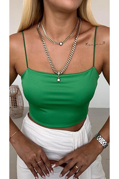Sezgi Tekin Spagetti Askılı Yeşil Crop