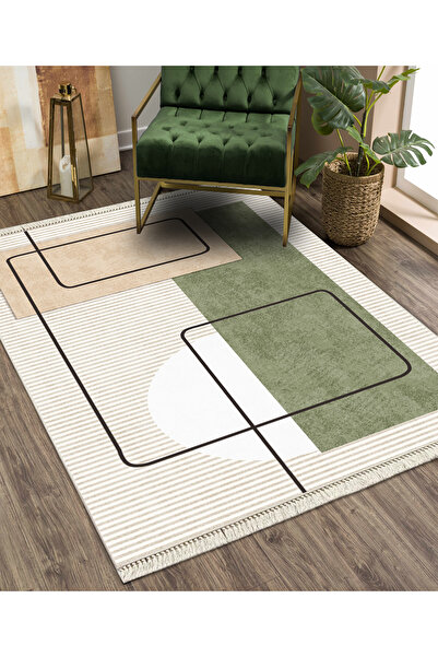 Modern home Yıkanabilir Kaymaz Dot Keçe Tabanlı Salon Halısı Yıkanabilir Halı...