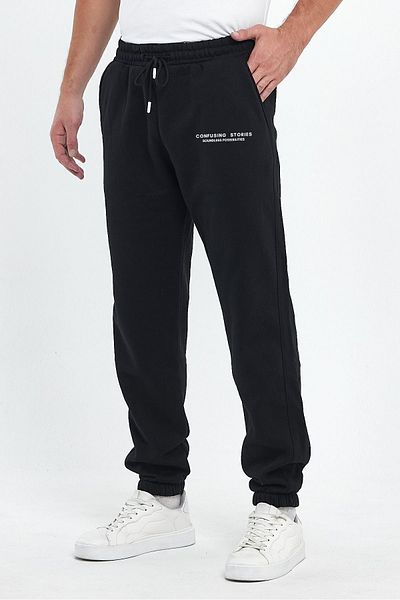 THE RULE Black Regular Fit - Confusing Stories Printed Men's Sweatpants