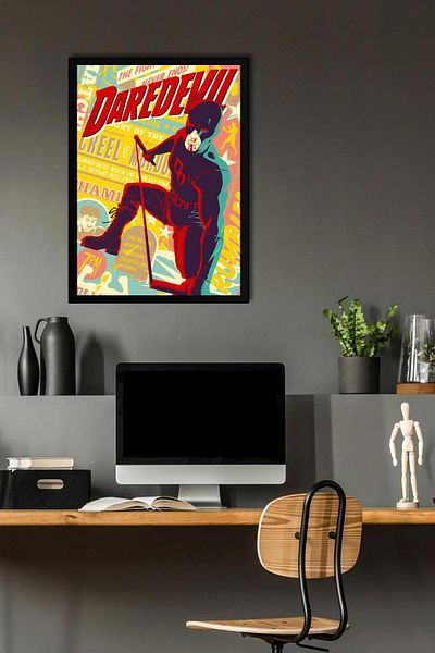 Saturn Tablou înrămat Daredevil - Poster cu design de benzi desenate Marvel