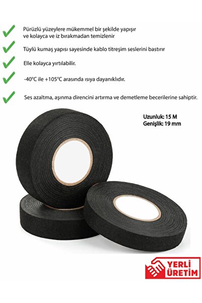 Genel Markalar Bez Bant Tüylü Bez Bant Elektirik Bez Bant 19mmX15M  (8 adet)