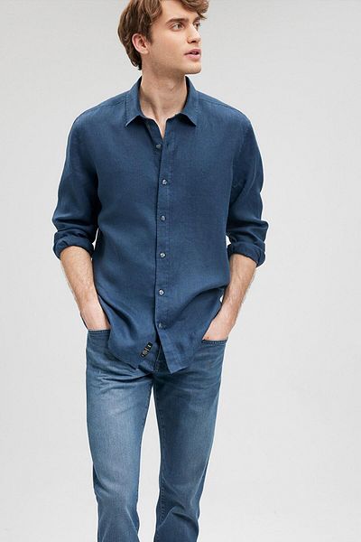 Mavi M021190-81802 Λινό πουκάμισο Navy Blue Ss Ανδρικό πουκάμισο