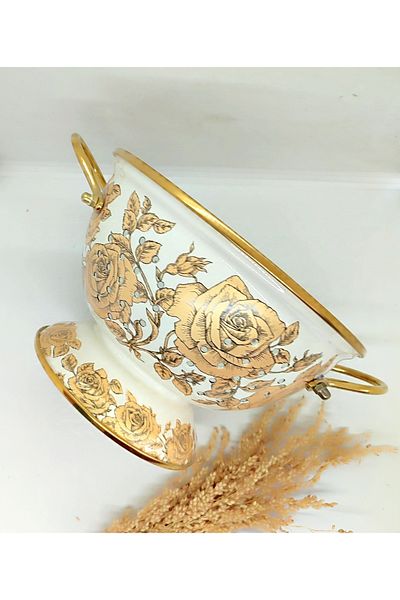 EBRULİEMAYE Yellow Rose Enamel Decorative Strainer Colander Fruit Bowl Presentation Holder
