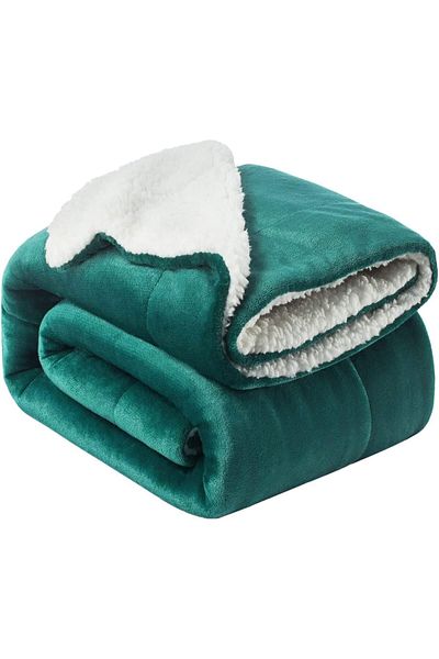 Fabienne Sherpa Blanket 220x240cm Super King Size Reversible Bed Blanket Pine Green