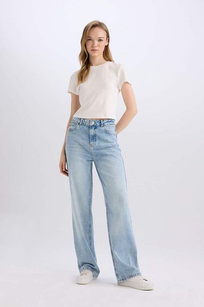 DeFacto Pantaloni lungi, spălați, cu talie înaltă, cu picioare largi, sezonul nou anilor 90