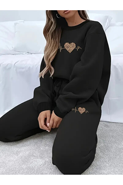 Nebulaa Tekstil طقم سويت شيرت بطبعة الفهد من NEBULAA وبنطلون للركض ملابس نسائية