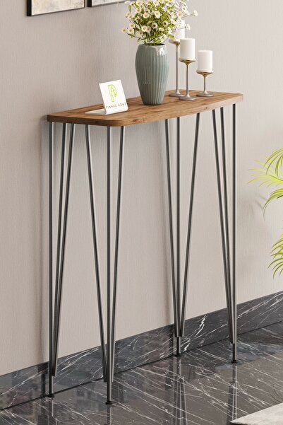 Pinhal Home 60 cm Atlantik Çam Dresuar Kahve Köşesi Konsol Modern Raf Metal B...