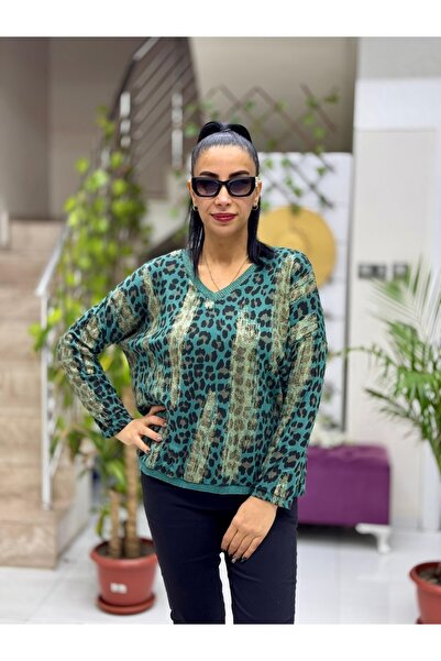 Punta Otantik P 245011   - Bitter Green Italian Glitter Leopard Blouse