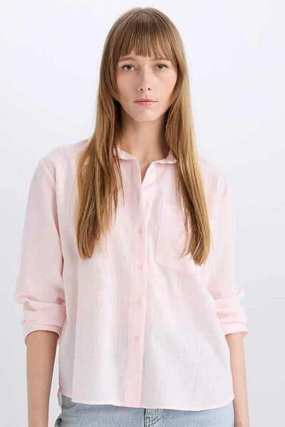 DeFacto Νέα σεζόν Oversize Wide Fit Μακρυμάνικο πουκάμισο με μονή τσέπη