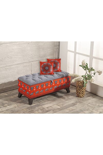 Armi Puf Kapitoneli Kırmızı Filler Sandıklı Puf 2 Kırlent