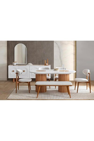 holzwelt Bohem Açılır Masa Takımı Ahşap Masa Takımı 6 Kişilik Masa Sandalye T...