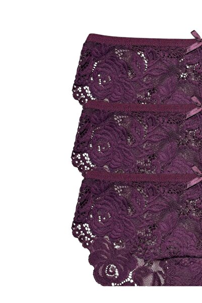 Gizli Butik Purple 3-Piece Women's Lace Bato Panties Set