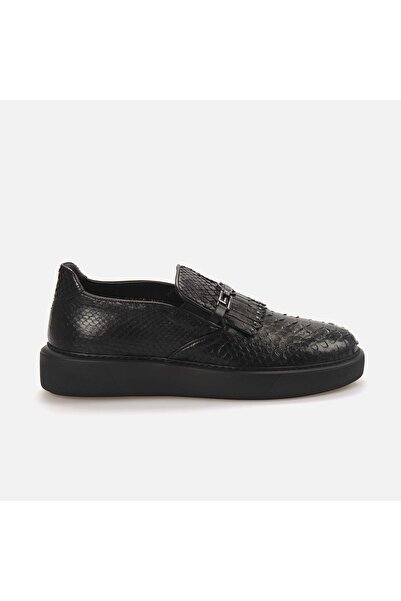 MOCASSINI Men's Genuine Leather Rubber Sole Black Sports & Sneaker Shoes