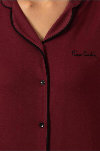 Pierre Cardin Modal & Pamuklu, Uzun Kollu, Önden Düğmeli, Kadın Pijama Takımı Bordo