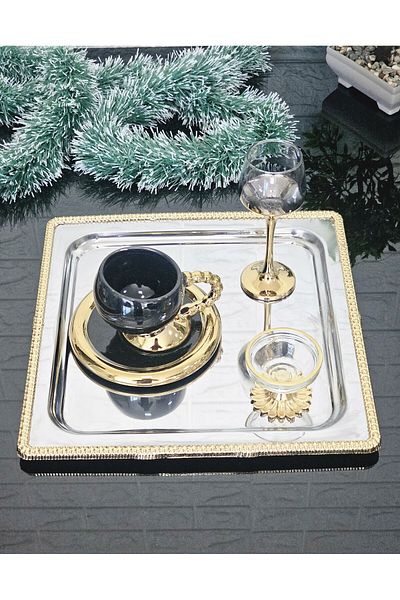 atabey home collection 1 قطعة صينية القهوة والشاي والعرض مقاس فاخر 27 سم مع إطار مربع صينية تقديم العرض التقديمي