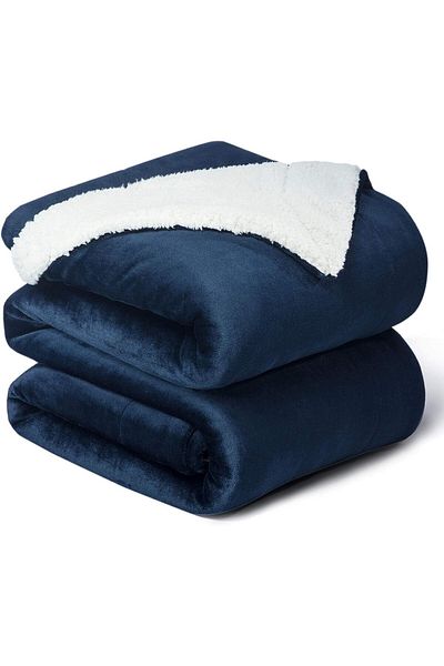 Fabienne Sherpa Blanket 220x240cm Super King Size Reversible Bed Blanket Navy Blue