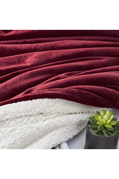 Fabienne Silky Sherpa Blanket Single Size 160x220cm Reversible Throw Blanket Maroon