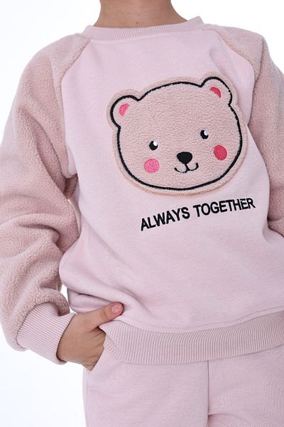 VOY KİDS Shawl Welsoft Sleeve Bear Embroidered Set for 2-7 Years Old Girl - Personality