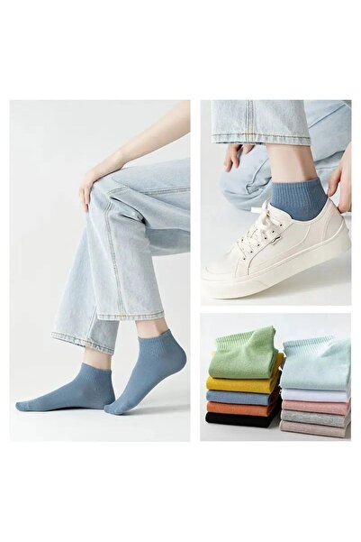 SOCKSHION Kadın Extra Soft Renkli Yarım Konç Kolej Çorap Seti 5 Çift