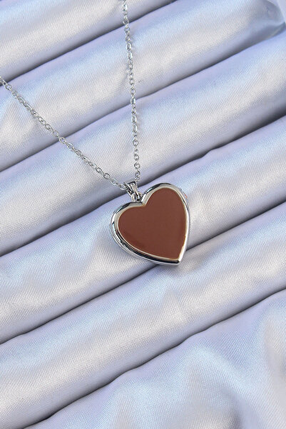 Skygo 316L Çelik Zincir Gümüş Renk Mineli İçi Açılan Kalp Kolye - TJ-BKO9098