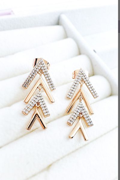 Pretty Vip Series Pyramid Model Zircon Stone Gold Color Steel Earrings