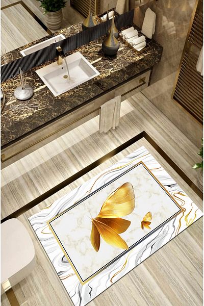 Ardizayn Αντιολισθητικό Βαμβακερό χαλί μπάνιου Golden Butterfly - 80x120 cm