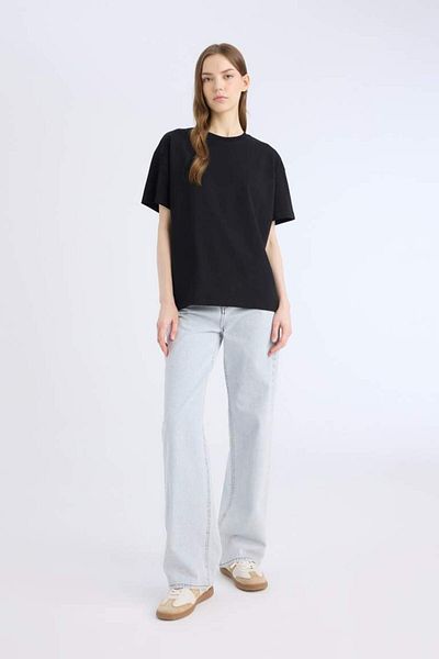 DeFacto New Season Oversize Wide Fit Crew Neck Basic Plain Black Short Sleeve T-Shirt