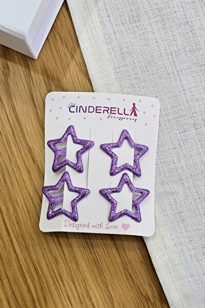 Cinderella Set de 4 catarame cu sclipici mov - Catarame cu stea colorate pent...