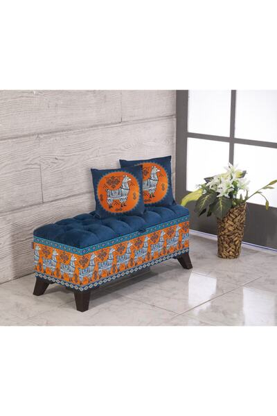 Armi Puf Kapitoneli Lama Desenli Sandıklı Puf 2 Kırlent