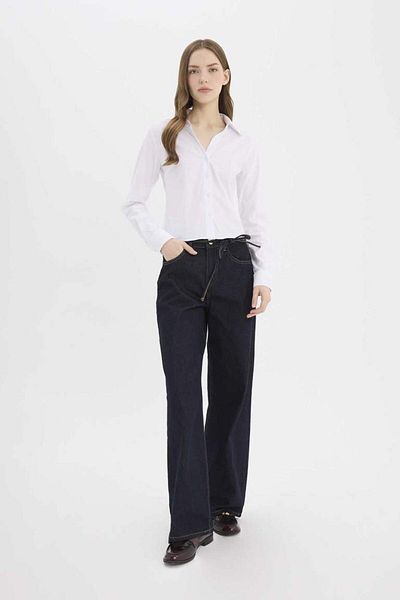 DeFacto Νέα σεζόν Εφαρμοσμένο Bengalin Woven Basic Απλό μακρυμάνικο λευκό πουκάμισο