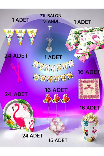 VibeHome 24 Person Flamingo Themed 2XL Pack - Birthday Party & Fun Events