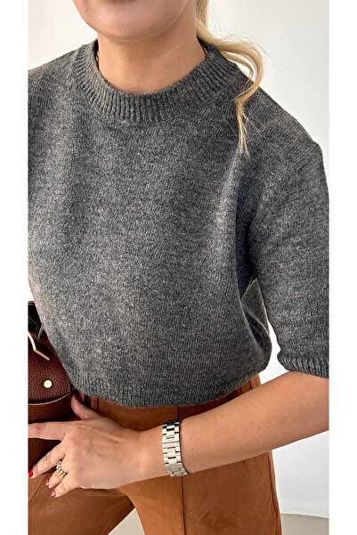 Sezgi Tekin Premium Series Short Sleeve Gray Knitwear Sweater