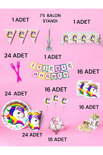 VibeHome 24-Person Unicorn Theme 2XL Pack - Birthday Party and Fun Events