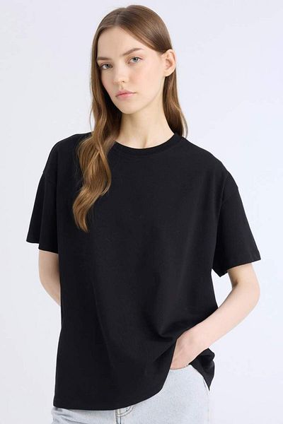 DeFacto New Season Oversize Wide Fit Crew Neck Basic Plain Black Short Sleeve T-Shirt