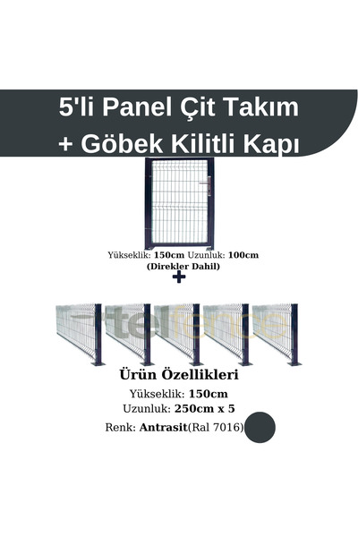 Telfence 5 'li Panel Çit Takım (12.5 MT) Panel Çit Göbek Kilitli Kapı Avantaj...