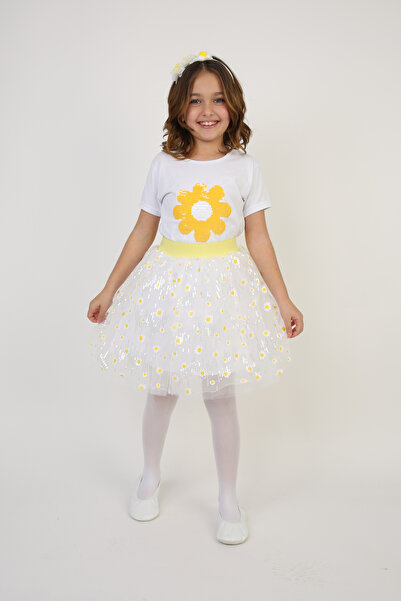 nacar çarşı Κοριτσίστικο μπλουζάκι με κίτρινο σχέδιο μαργαρίτας και παγιέτες,...