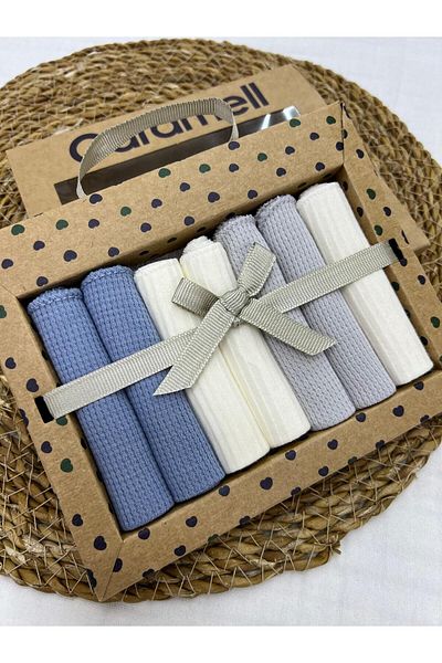 Caramell 2025 Model Set of 7 Square Patterned Combed Cotton Baby Mouth Wipes