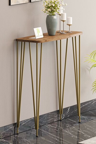 Pinhal Home 120 cm Atlantik Çam Dresuar Kahve Köşesi Konsol Modern Raf Metal ...