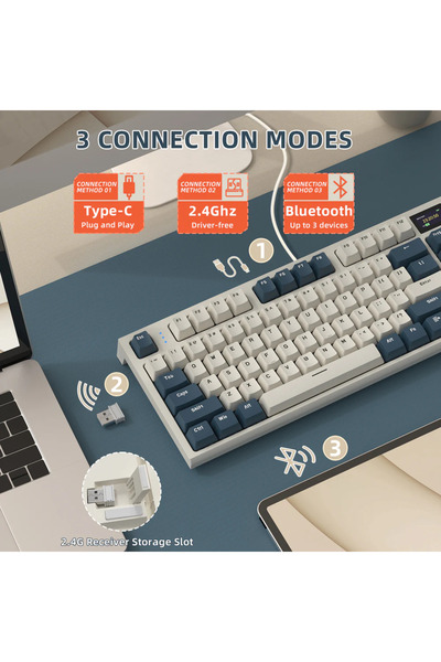 Meyer Gaming Attack Shark K86 2.4G Wireles/Bluetooth/USBC Gasket Kablosuz RGB Ekranlı Mekanik Klavye TÜRKÇE Q